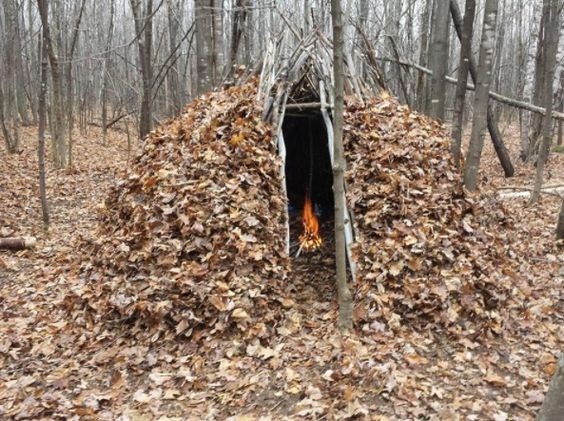 Leaf hut survival shelter
